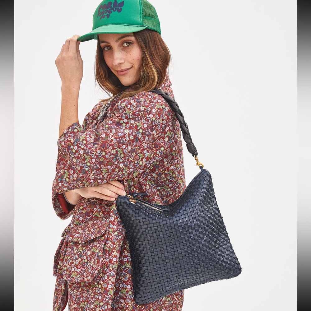 Clare V. Foldover Clutch w/ Tabs Woven Twilight